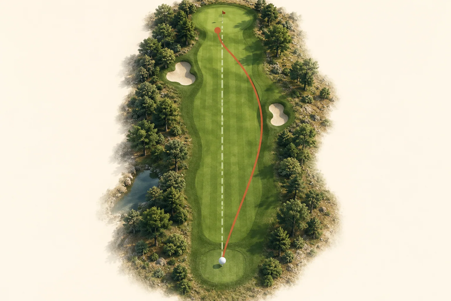 Ilustración del vuelo de una bola sobre un hoyo de golf